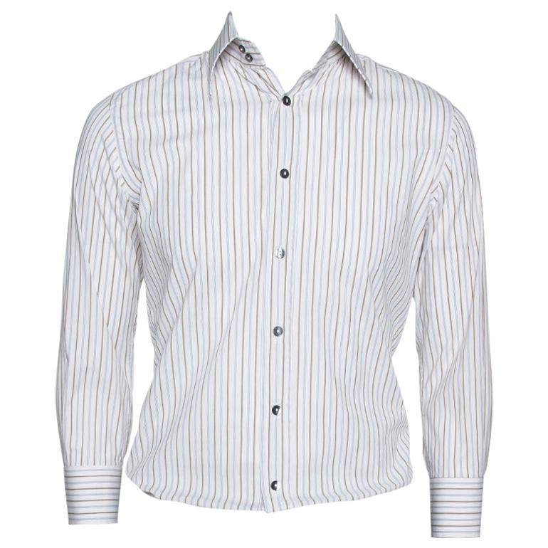 Dolce & Gabbana Multicolor Striped Cotton Slim Fit Button Front Shirt S For Sale
