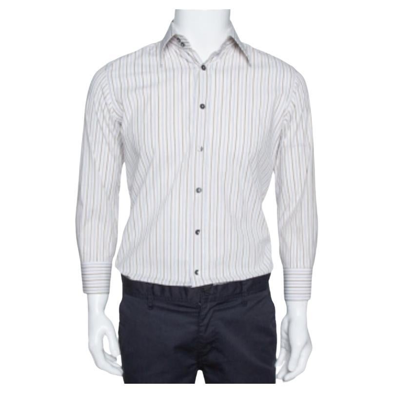 Dolce & Gabbana Multicolor Striped Cotton Slim Fit Button Front Shirt S For Sale