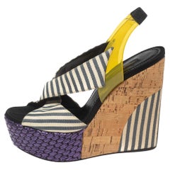 Dolce & Gabbana Multicolor Striped Fabric and PVC  Slingback Sandals Size 37