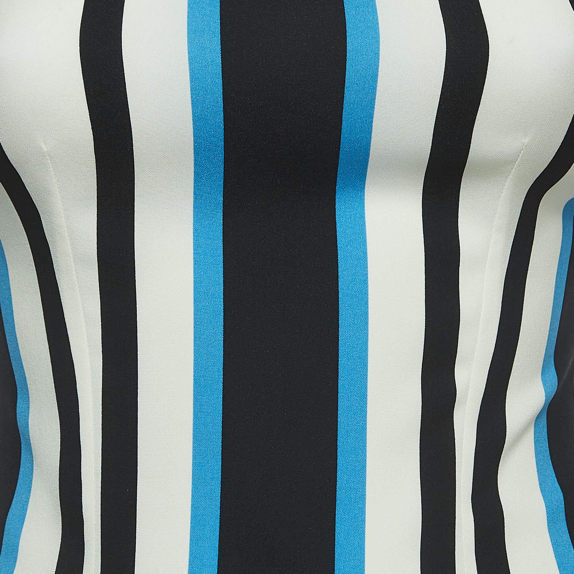 Dolce & Gabbana Multicolor Striped Silk Long Sleeve Blouse S In Good Condition In Dubai, Al Qouz 2
