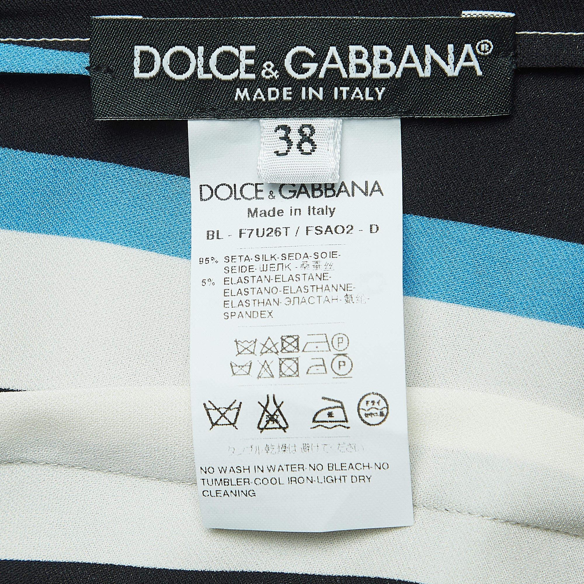 Dolce & Gabbana Multicolor Striped Silk Long Sleeve Blouse S 1