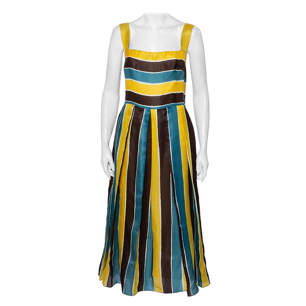 Dolce & Gabbana Multicolor Striped Silk Organza Midi Dress L