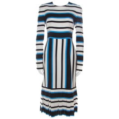 Dolce & Gabbana Multicolor Striped Silk Pleat-Detail Midi Sheath Dress S