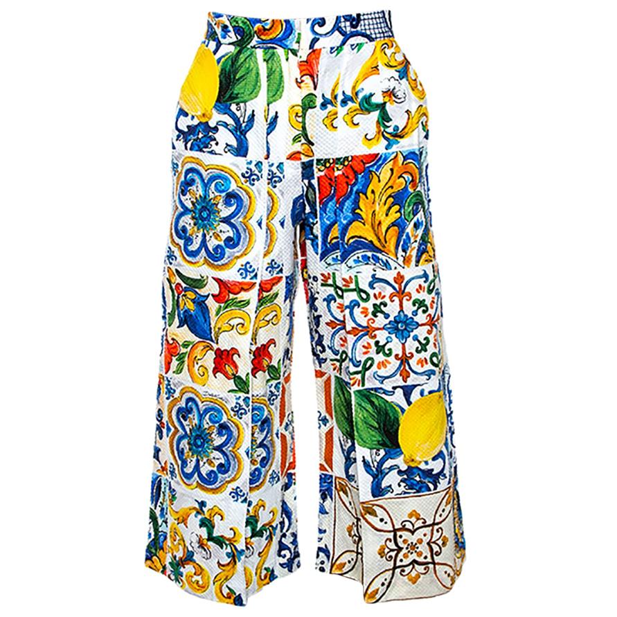 Dolce and Gabbana Multicolor Textured Cotton Majolica Print 