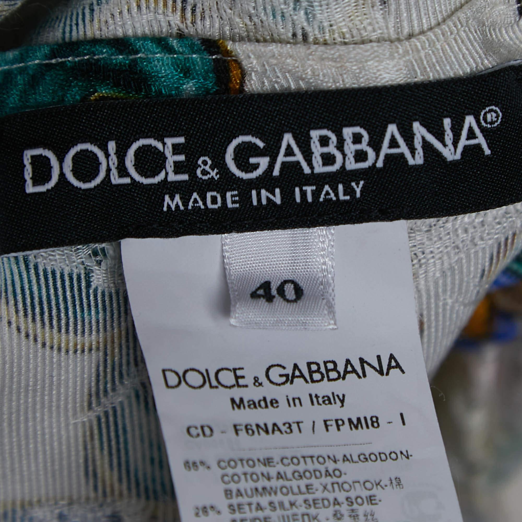 Women's Dolce & Gabbana Multicolor Tile Printed Jacquard Sleeveless Midi Dress S