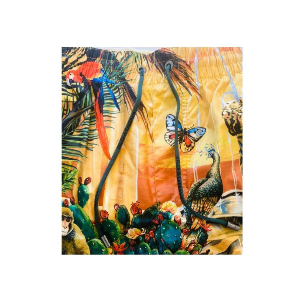 Brown Dolce & Gabbana Multicolor Tropical Jungle Men Beachwear Swim Shorts Pants