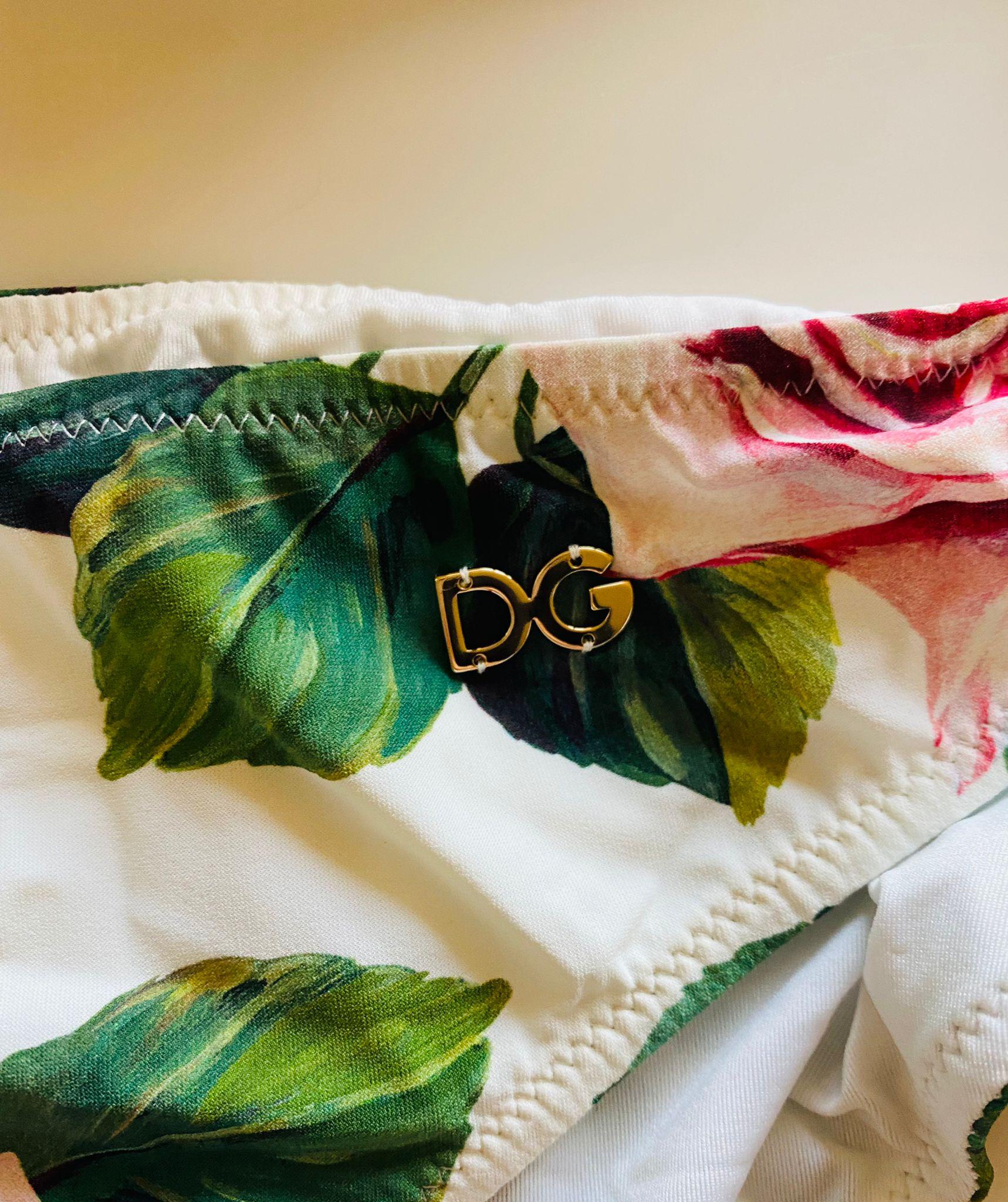 Beige Dolce & Gabbana Multicolor Tropical Rose Bikini Swimsuit Swimwear Beachwear DG For Sale