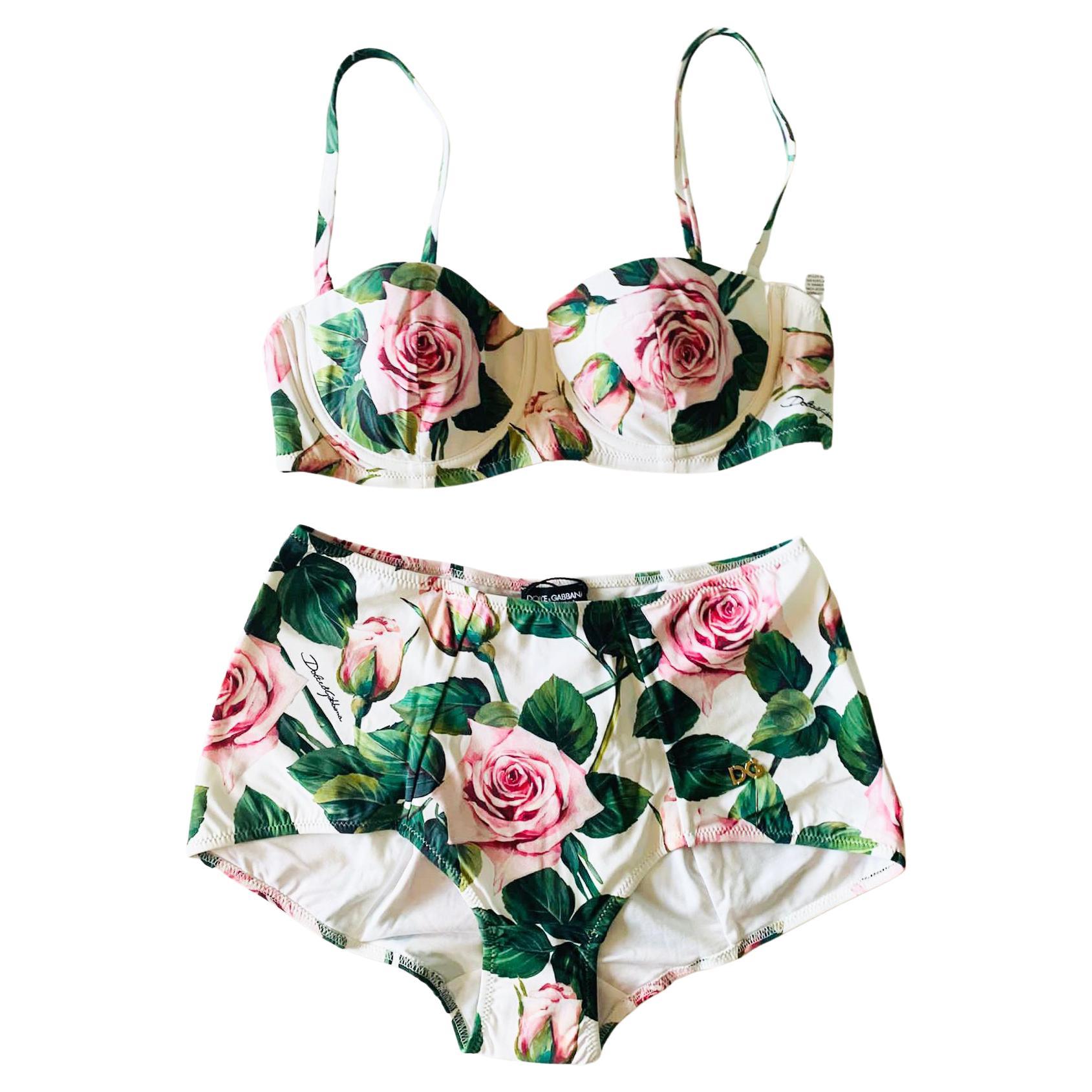 Dolce & Gabbana Multicolor Tropical Rose Bikini Swimsuit Swimwear Beachwear DG
