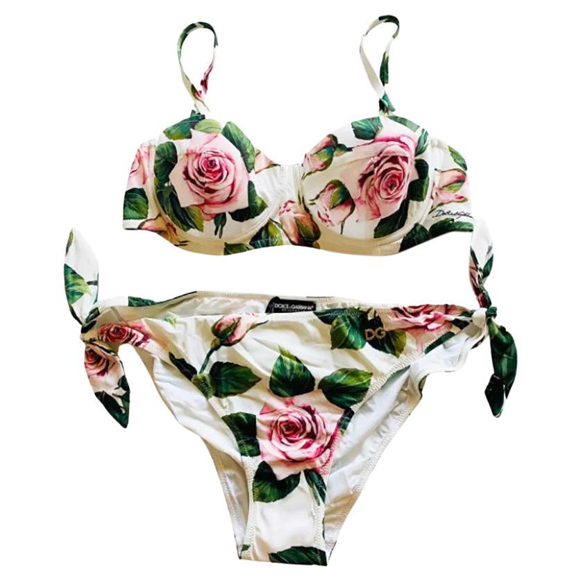 Dolce & Gabbana Multicolor Tropical Rose Bikini Swimsuit Swimwear Beachwear DG For Sale