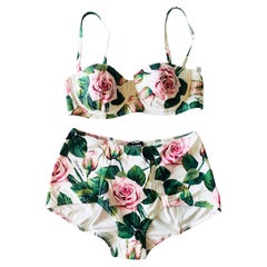 Dolce & Gabbana Mehrfarbiger tropischer rosafarbener Bikini-Badeanzug Badeanzug Bademode DG