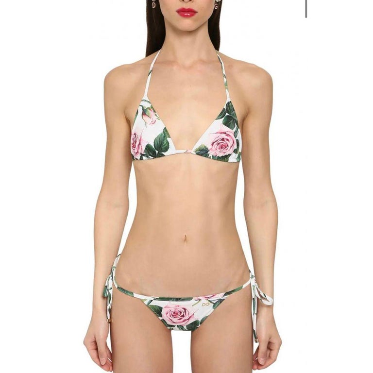 Bikini Dolce & Gabbana Noir Rouge Rose - Fleuri, Taille XL, Bonnet DD - Neuf Avec étiquettes
