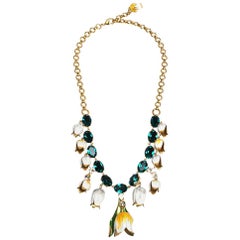 Dolce & Gabbana Multicolor Tulip Enamel Crystal Charm Gold Tone Necklace