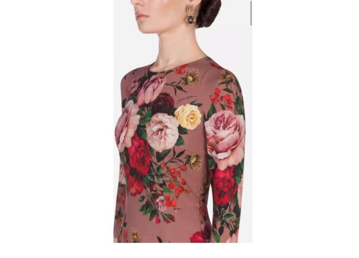 Pink Dolce & Gabbana Multicolor Viscose Baroque Rose Flowers Midi Dress Romantic DG
