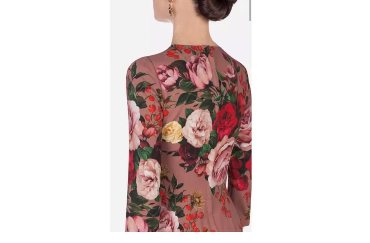 Dolce & Gabbana Multicolor Viscose Baroque Rose Flowers Midi Dress Romantic DG In New Condition In WELWYN, GB