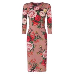 Dolce & Gabbana Multicolor Viscose Baroque Rose Flowers Midi Dress Romantic DG