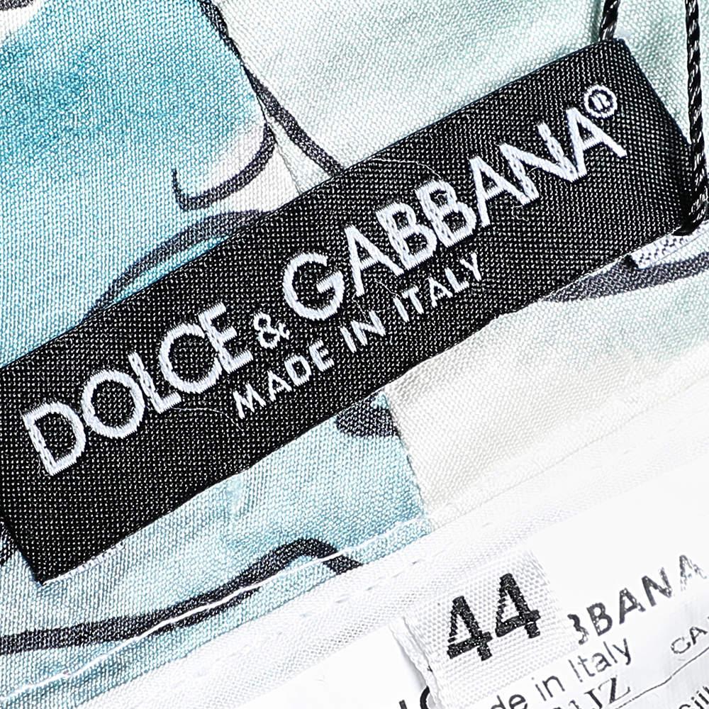 Dolce & Gabbana Multicolor Watercolor Painted Silk Trousers M For Sale 1