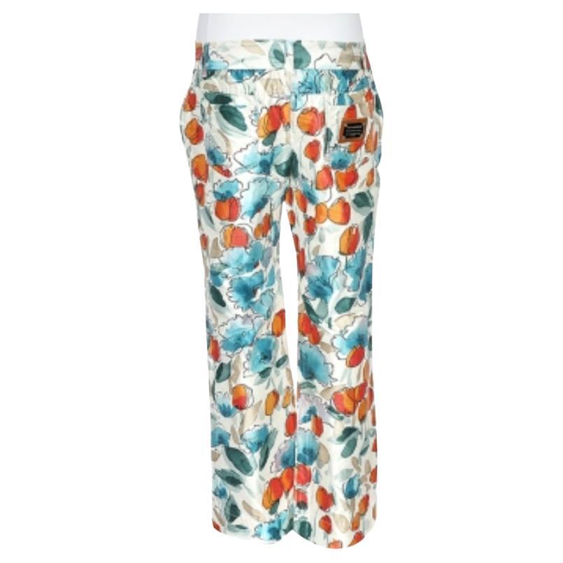 Dolce & Gabbana - Pantalon en soie peint à l'aquarelle multicolore, taille M