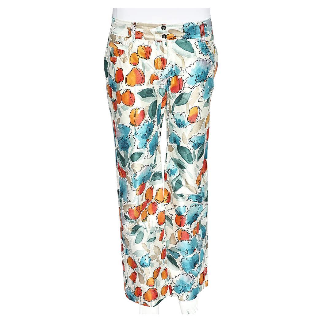 Dolce & Gabbana Multicolor Watercolor Painted Silk Trousers M For Sale