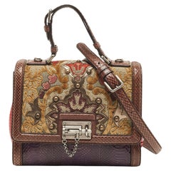 Dolce & Gabbana Multicolor Watersnake Leather and Brocade Fabric Top Handle Bag