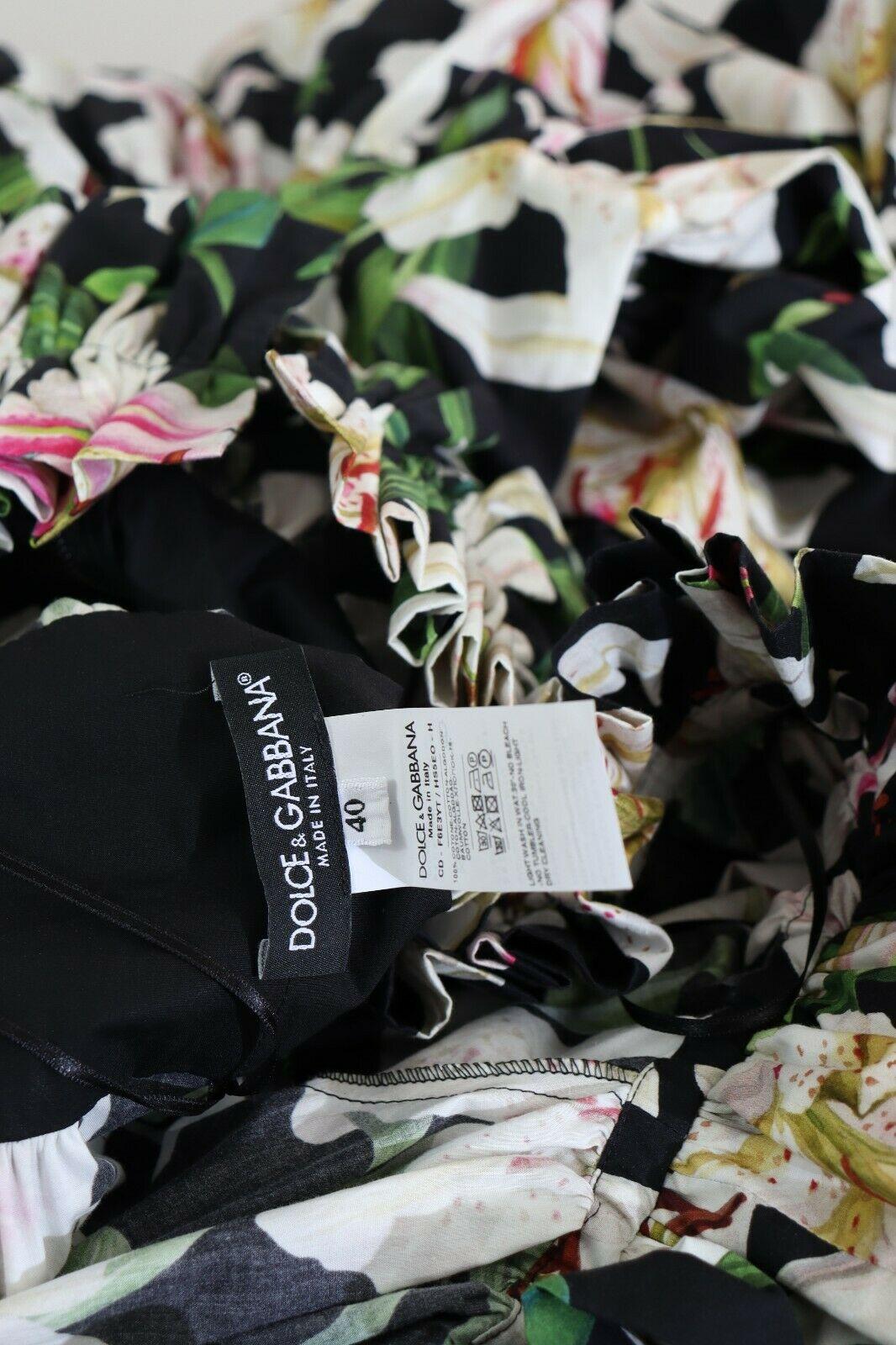 Dolce & Gabbana Multicolor White Black Cotton Lily Floral Maxi Dress Flowers DG 3