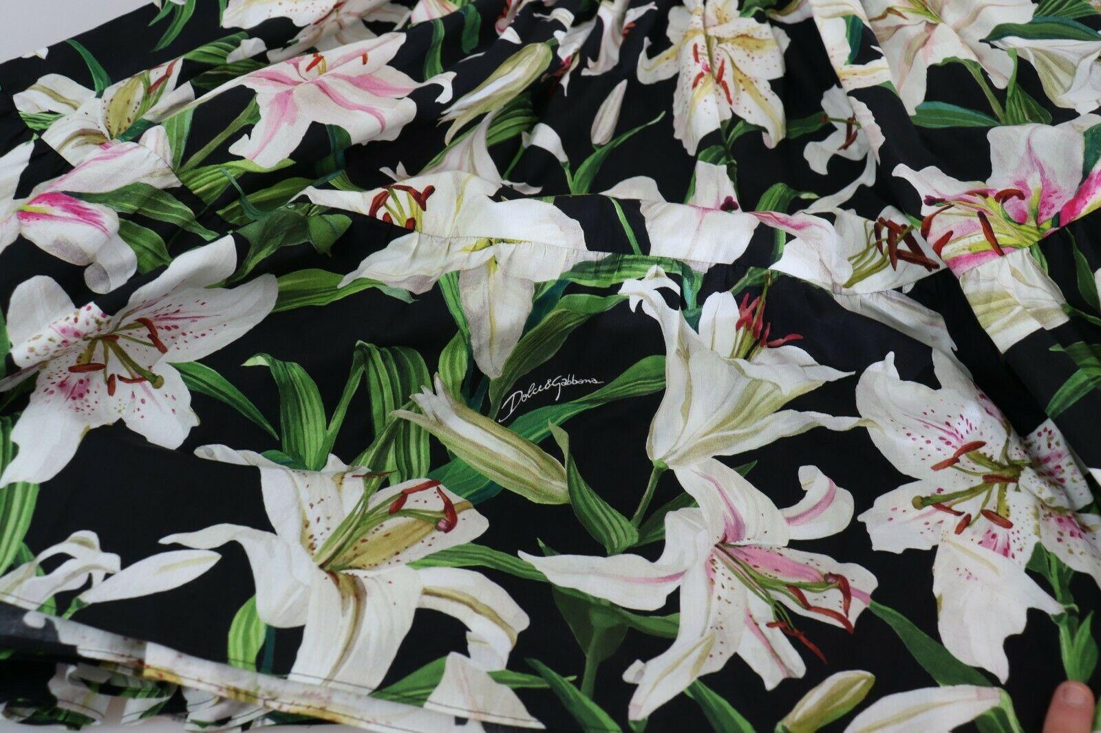 Dolce & Gabbana Multicolor White Black Cotton Lily Floral Maxi Dress Flowers DG 2