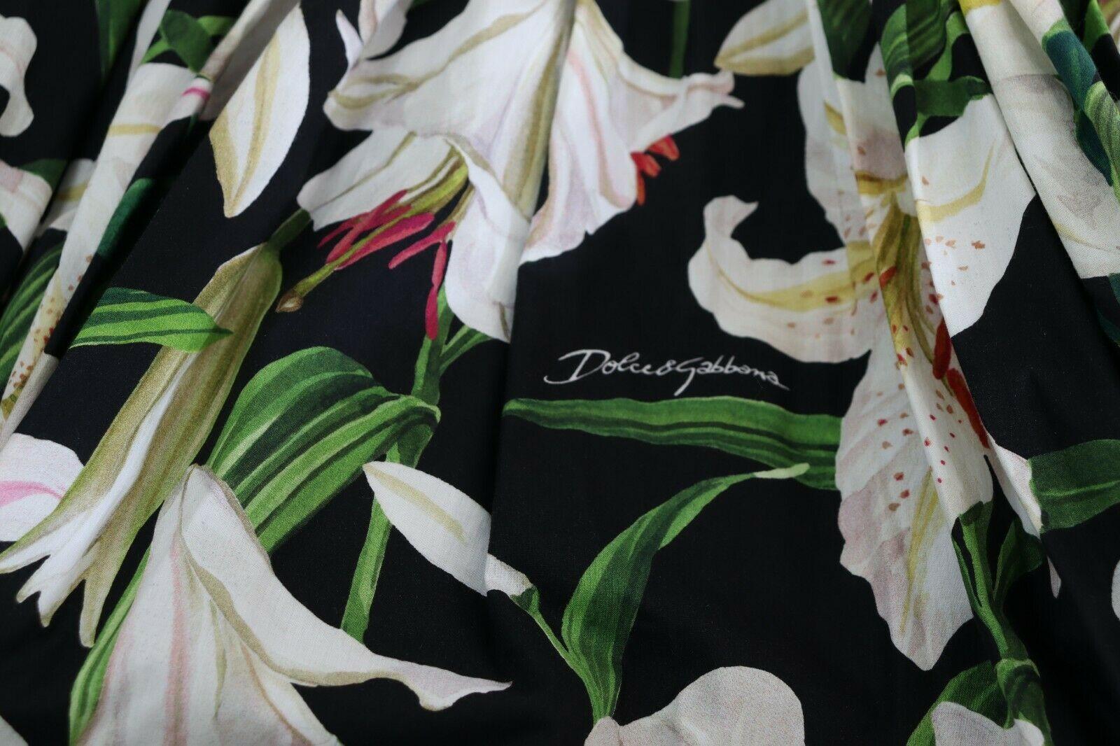 Dolce & Gabbana Multicolor White Black Cotton Lily Floral Midi Dress Flowers DG For Sale 1