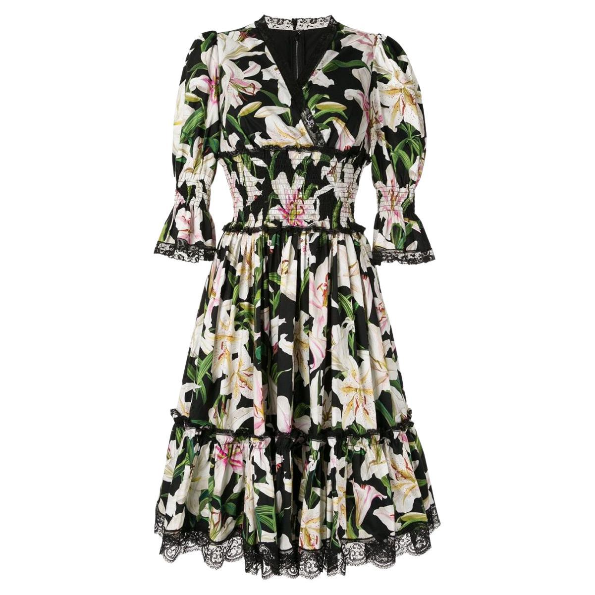 Dolce & Gabbana Multicolor Green Floral Silk Wrap Midi Dress