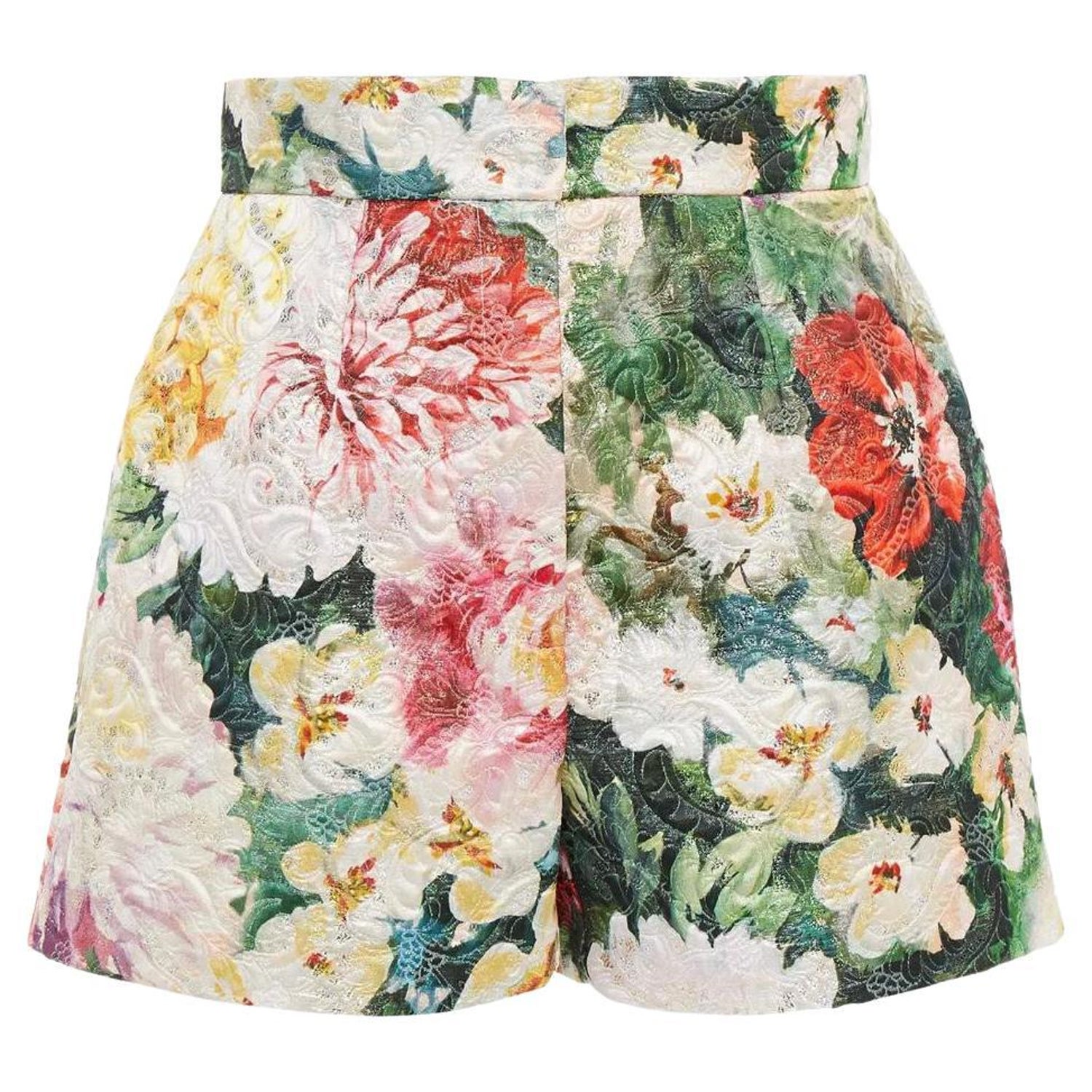 Dolce and Gabbana Multicolor White Cotton Brocade Floral Rose Shorts  Flowers DG at 1stDibs