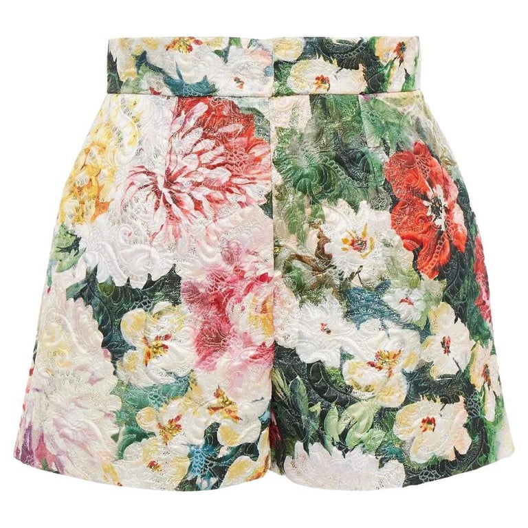 Dolce and Gabbana Multicolor White Cotton Brocade Floral Rose Shorts ...