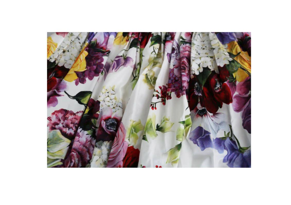 Women's Dolce & Gabbana Multicolor White Cotton Floral A-line Midi Skirt Rose Peony DG
