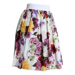Dolce & Gabbana Multicolor White Cotton Floral A-line Midi Skirt Rose Peony DG