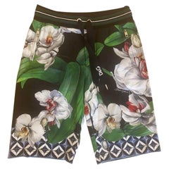 Dolce & Gabbana Multicolor White Cotton Floral Orchid Beachwear Shorts DG Leaves