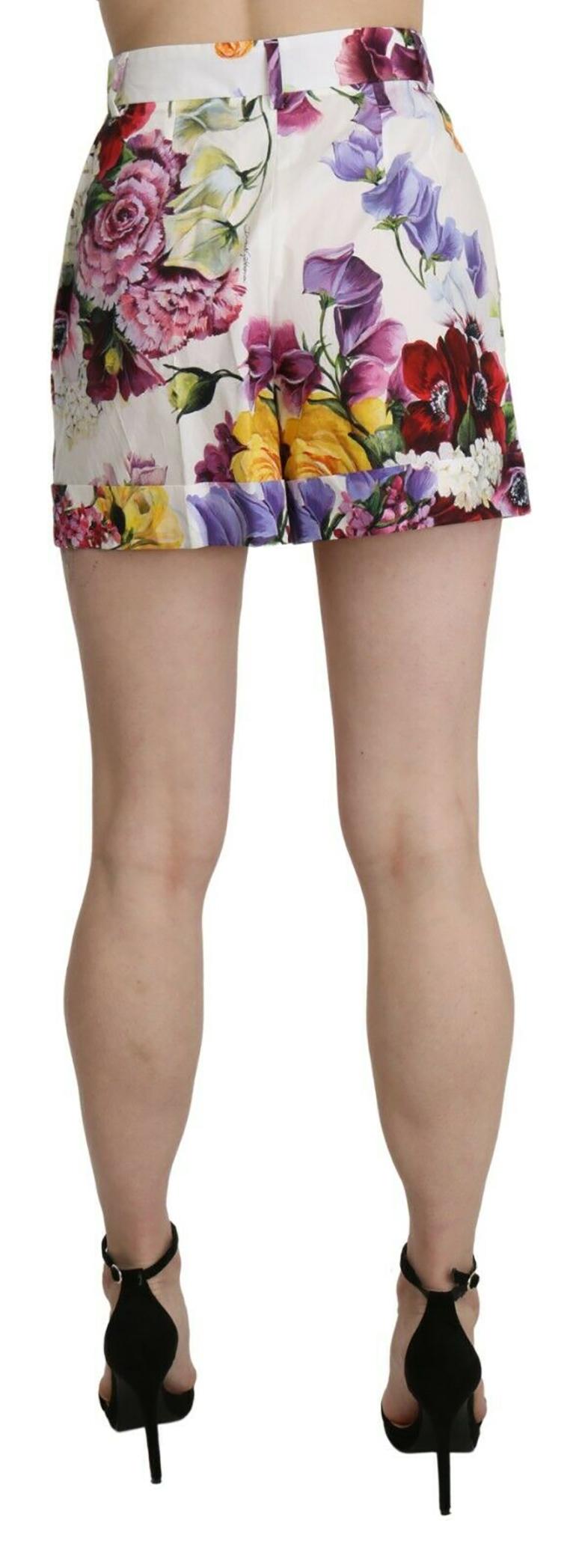 Dolce & Gabbana Multicolor White Cotton Floral Shorts Rose Hydrangea Flowers In New Condition In WELWYN, GB