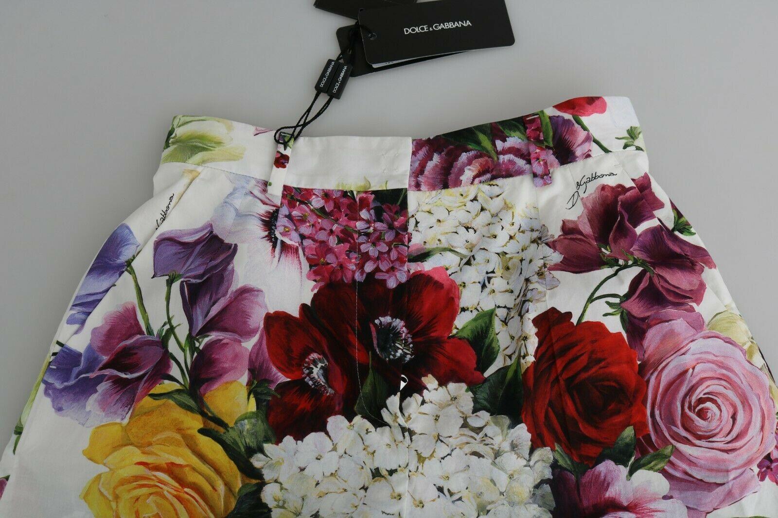 Women's Dolce & Gabbana Multicolor White Cotton Floral Shorts Rose Hydrangea Flowers