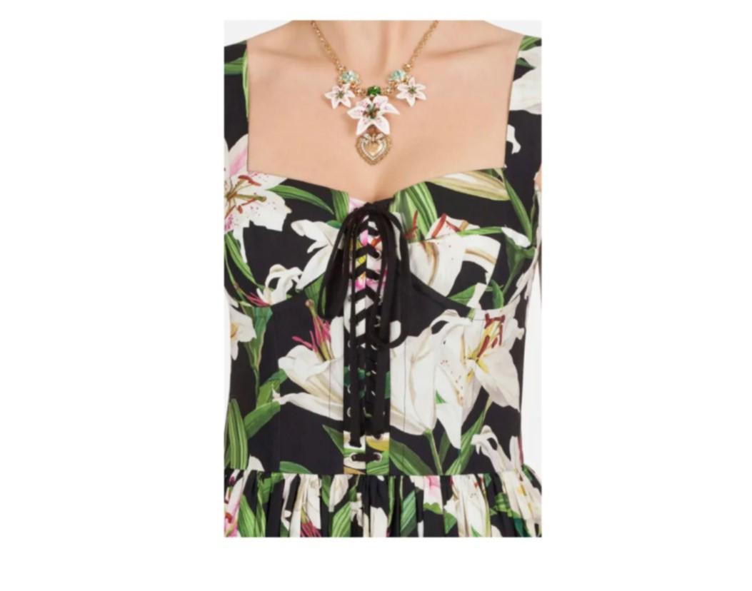 Dolce & Gabbana Multicolor White Cotton Lily Poplin Bustier Maxi Dress Flowers In New Condition In WELWYN, GB