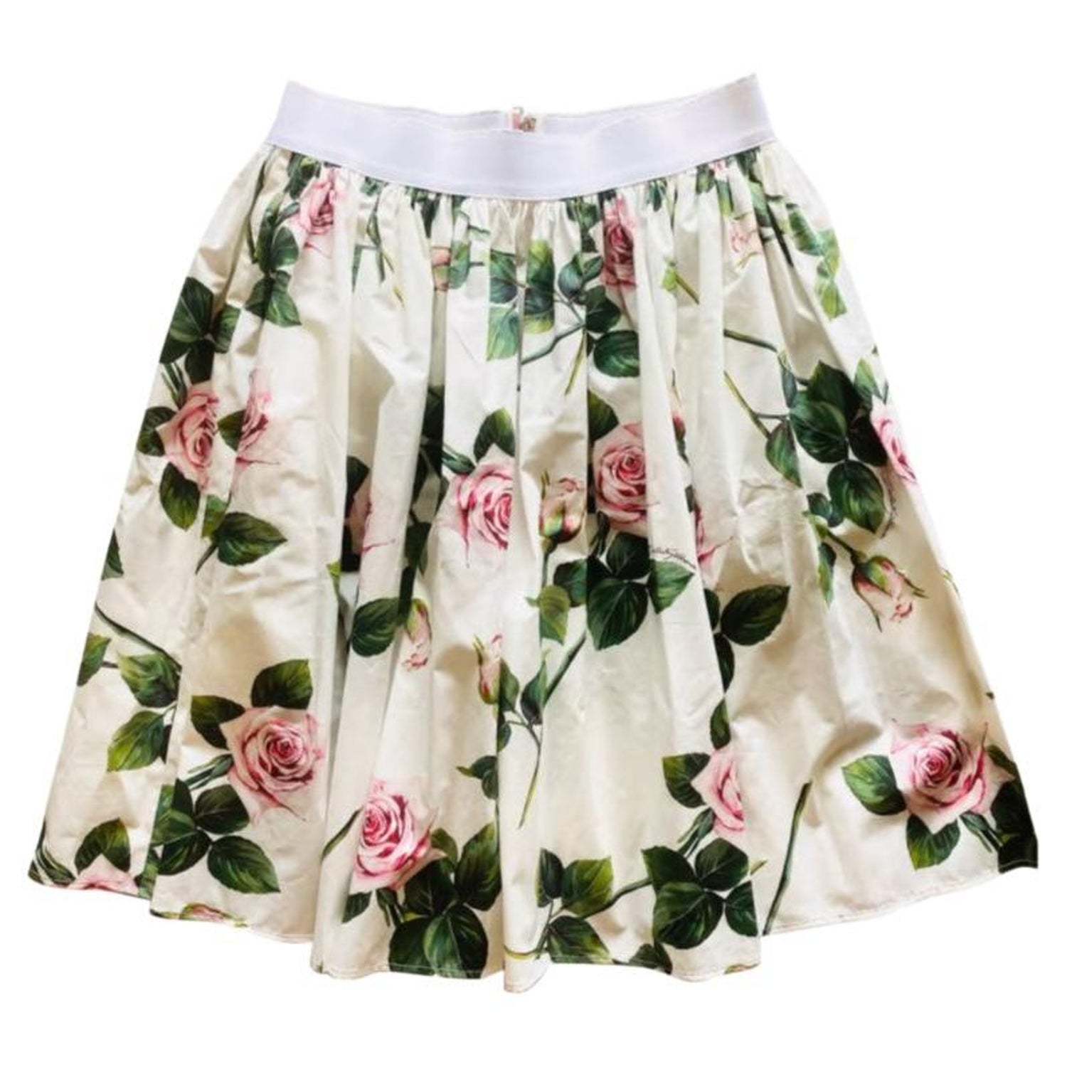 Dolce and Gabbana Multicolor White Cotton Tropical Rose Floral Midi Skirt  Pleated For Sale at 1stDibs | d and g skirt