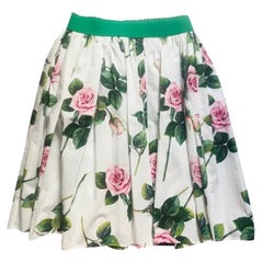 Dolce & Gabbana Multicolor White Cotton Tropical Rose Floral Midi Skirt Pleated