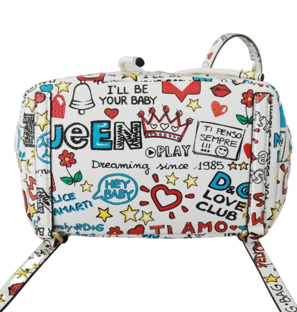 Dolce & Gabbana Multicolor White Leather Sicily Backpack Travel Bag DG Love For Sale 1