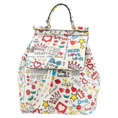 Dolce & Gabbana Multicolor White Leather Sicily Backpack Travel Bag DG Love