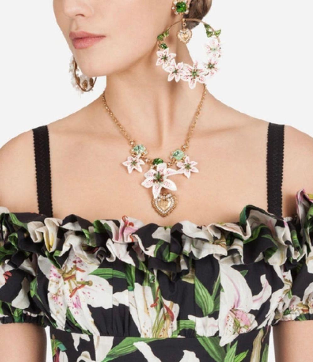 Dolce & Gabbana Multicolor White Lilies Floral Clip-on Dangle Earrings Devotion 6