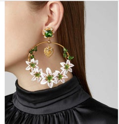 Dolce & Gabbana Multicolor White Lilies Floral Clip-on Dangle Earrings Devotion