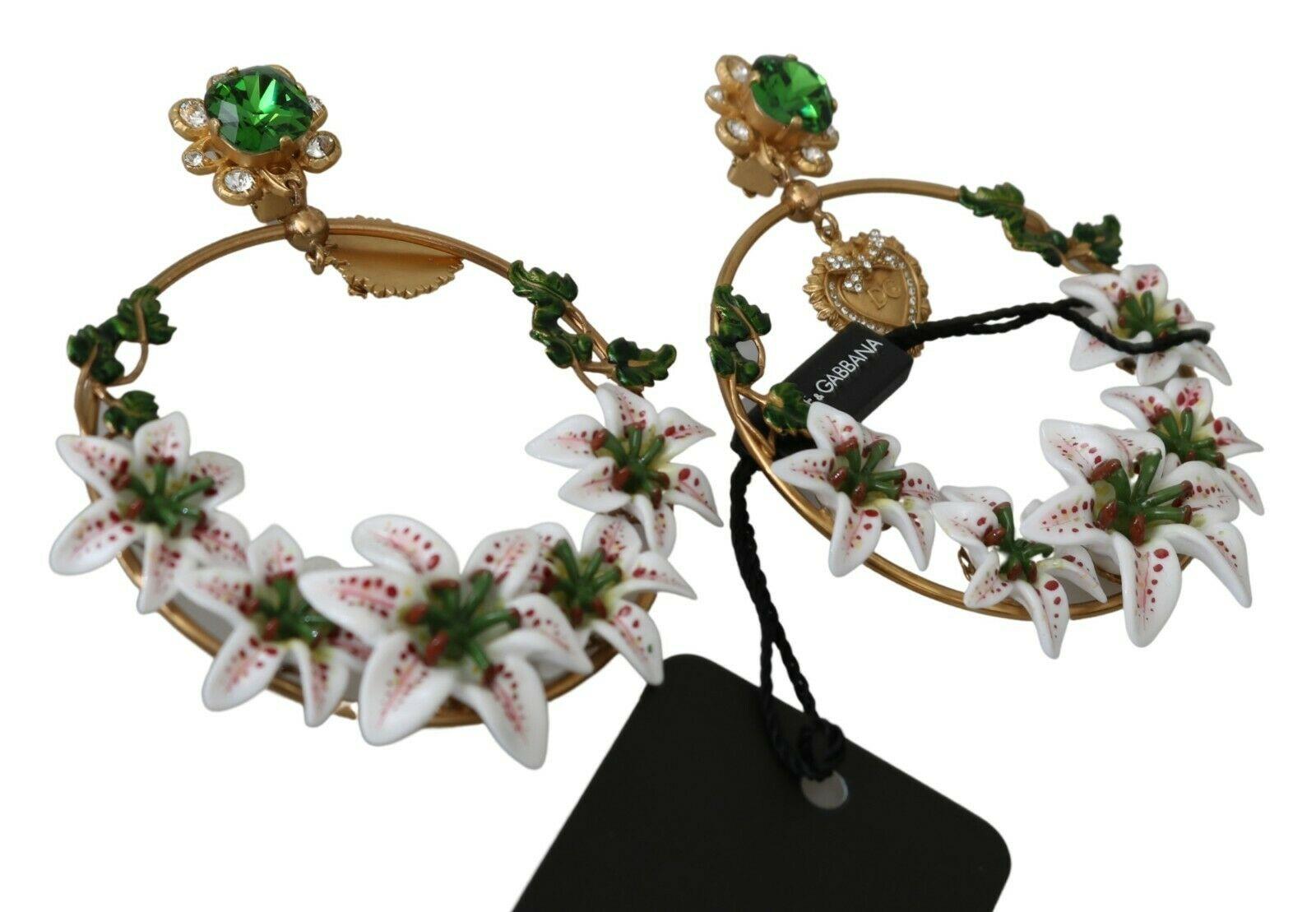 Modern Dolce & Gabbana Multicolor White Lilies Floral Clip-on Dangle Earrings Devotion