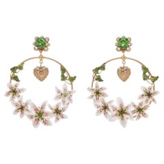 Dolce & Gabbana Multicolor White Lilies Floral Clip-on Dangle Earrings Devotion