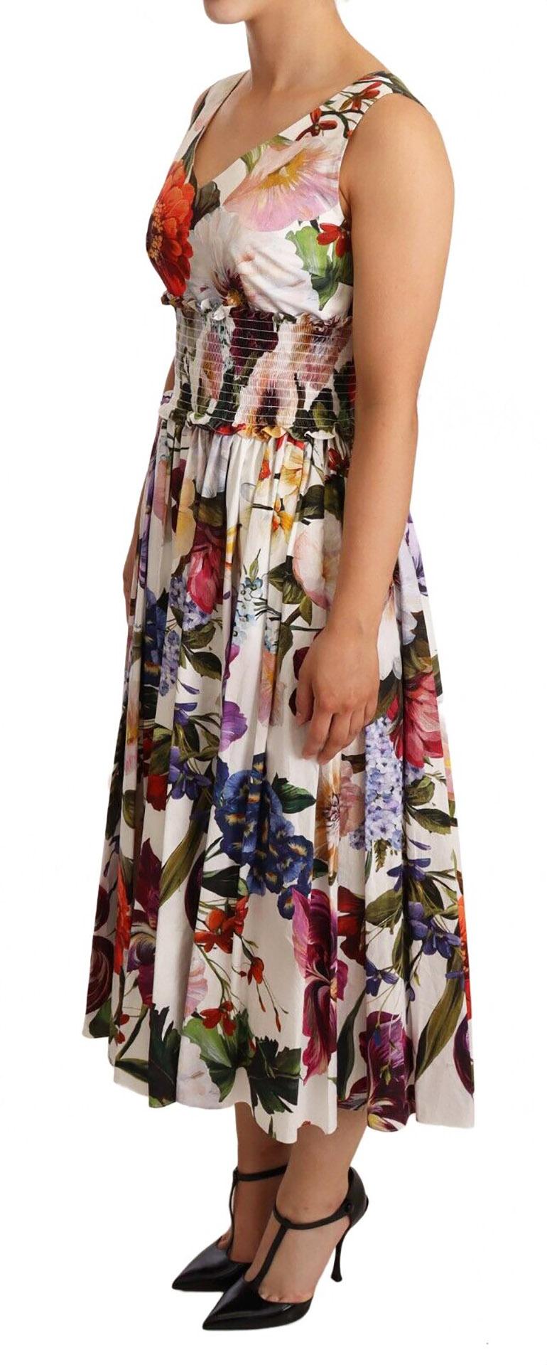 Dolce & Gabbana Multicolor Weiß Rot Baumwolle Blumen Ausgestelltes Mittellanges Kleid DG im Zustand „Neu“ im Angebot in WELWYN, GB