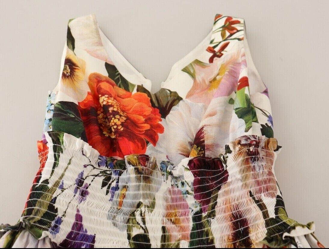 Dolce & Gabbana Multicolor Weiß Rot Baumwolle Blumen Ausgestelltes Mittellanges Kleid DG im Angebot 2