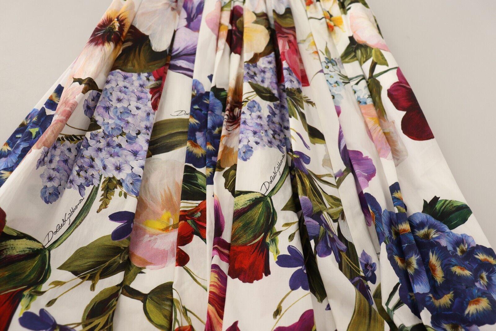 Dolce & Gabbana Multicolor Weiß Rot Baumwolle Blumen Ausgestelltes Mittellanges Kleid DG im Angebot 3