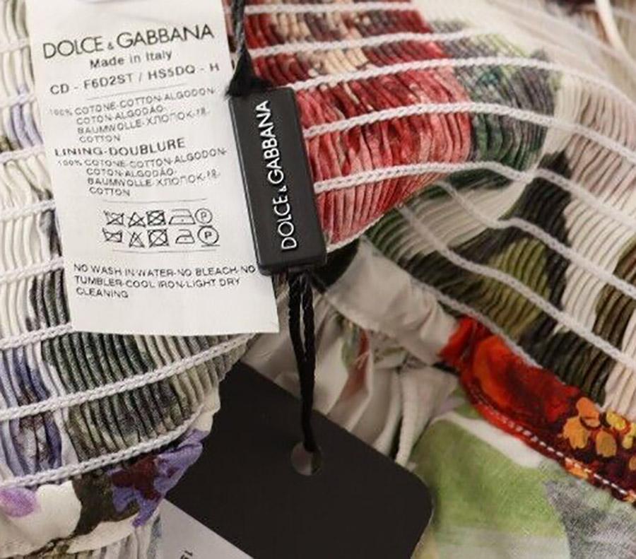 Dolce & Gabbana Multicolor Weiß Rot Baumwolle Blumen Ausgestelltes Mittellanges Kleid DG im Angebot 4