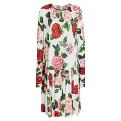 Dolce & Gabbana Multicolor White Red Viscose Roses Flowers Mid-length Dress DG