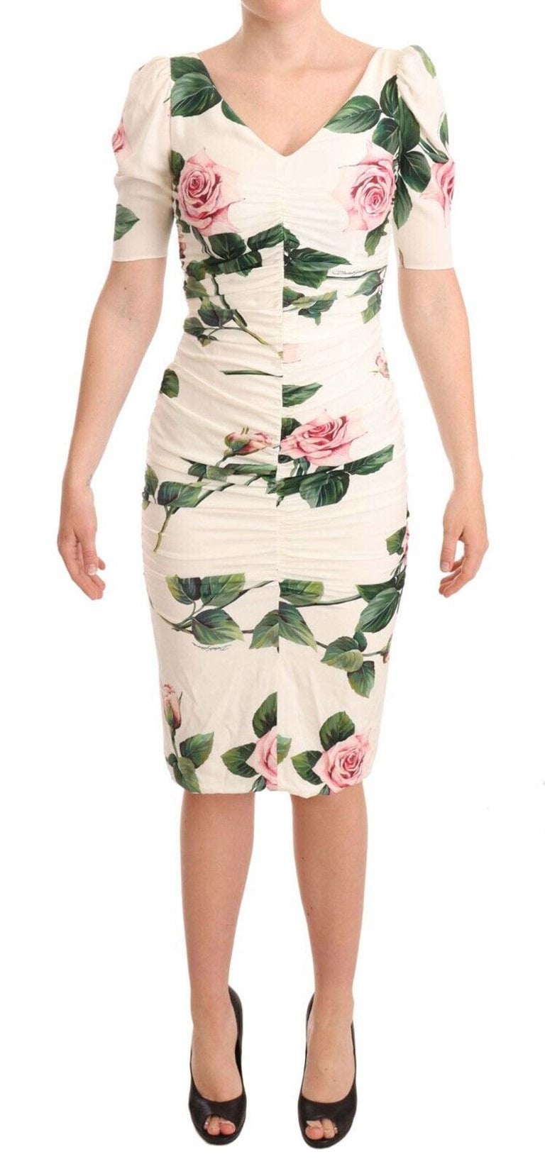 Dolce & Gabbana White Sunflower Print Sheath Midi Silk main image 0