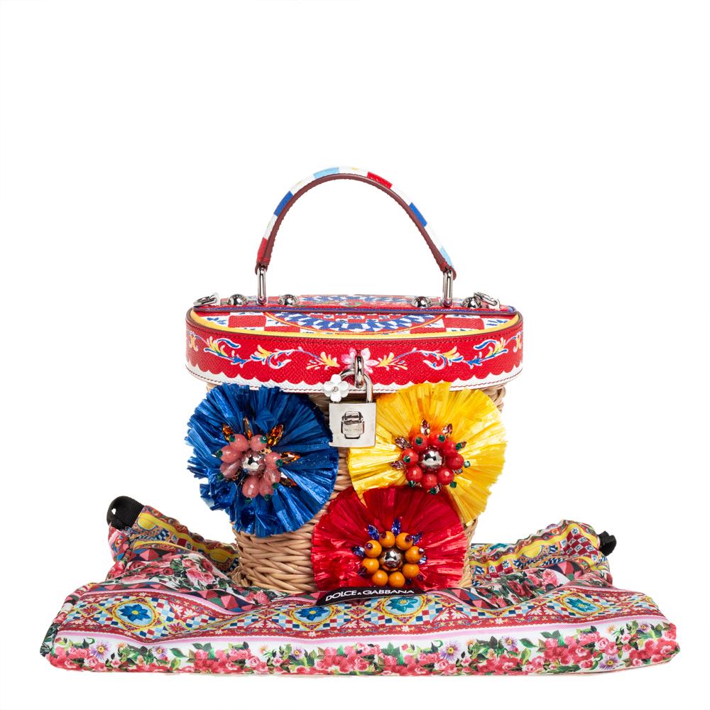 Dolce & Gabbana Multicolor Wicker, Leather and Straw Crystal Embellishment Bag 5